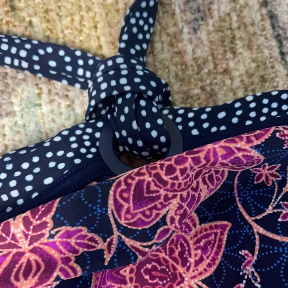 Merona Lotus Flower Floral Halter Swimsuit‎ with side Rouching